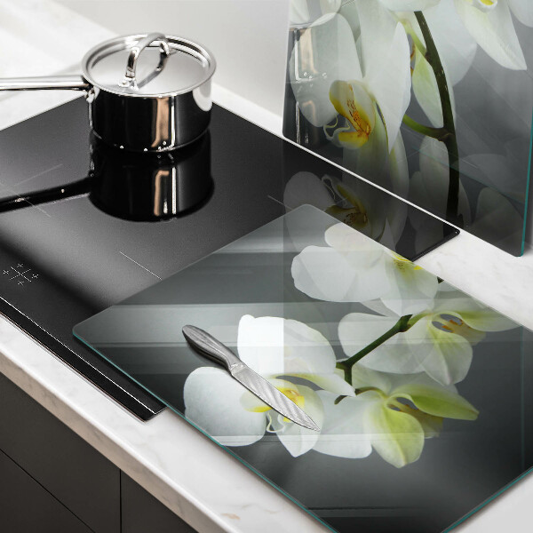 Glas Herdabdeckplatte Weiße Orchideenblüten