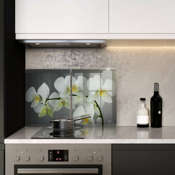 Glas Herdabdeckplatte Weiße Orchideenblüten
