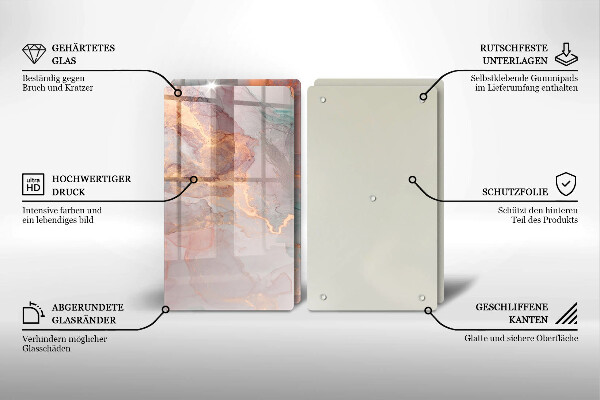 Glas Herdabdeckplatte Marmor mit Gold