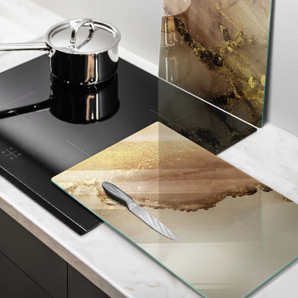 Glas Herdabdeckplatte Goldabstraktion