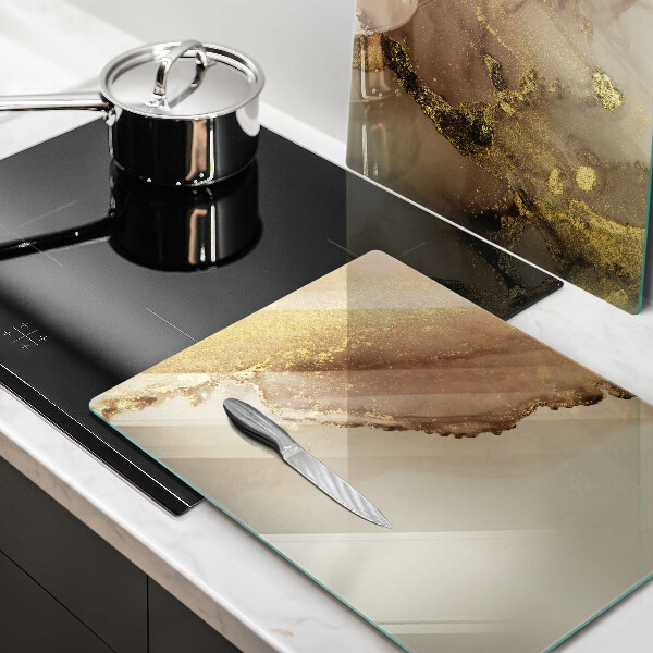 Glas Herdabdeckplatte Goldabstraktion