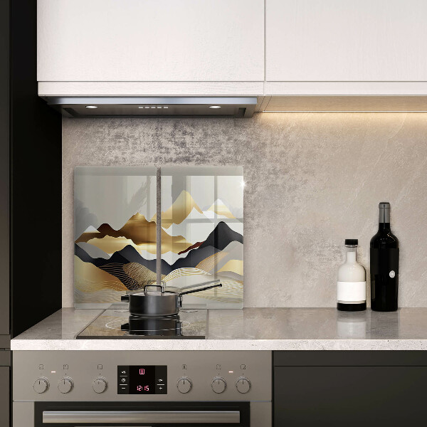 Glas Ceranfeldabdeckung Abstrakte goldene Berge