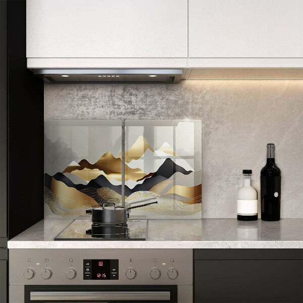 Glas Ceranfeldabdeckung Abstrakte goldene Berge