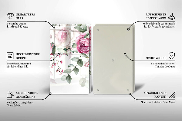 Glas Ceranfeldabdeckung Aquarellrosen