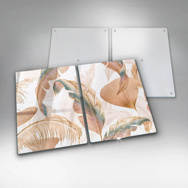 Glas Ceranfeldabdeckung Boho-Federn und Blätter