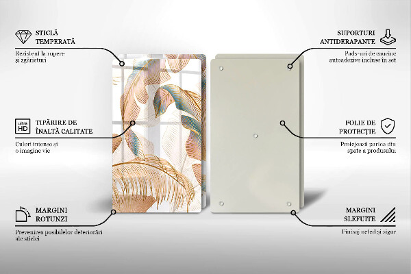 Glas Ceranfeldabdeckung Boho-Federn und Blätter