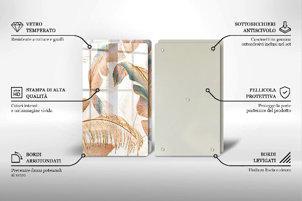 Glas Ceranfeldabdeckung Boho-Federn und Blätter
