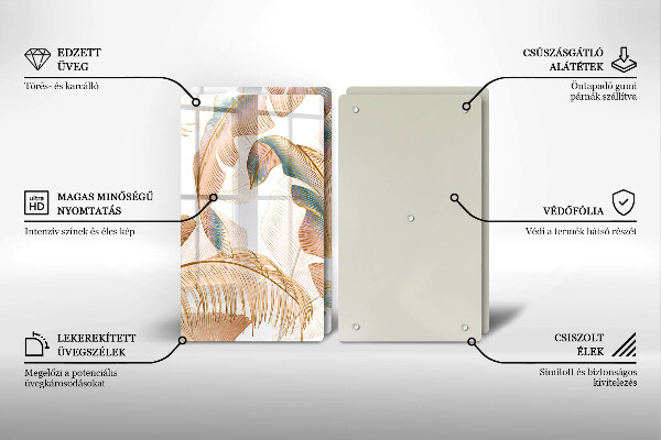 Glas Ceranfeldabdeckung Boho-Federn und Blätter