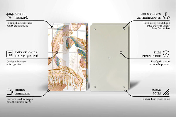 Glas Ceranfeldabdeckung Boho-Federn und Blätter