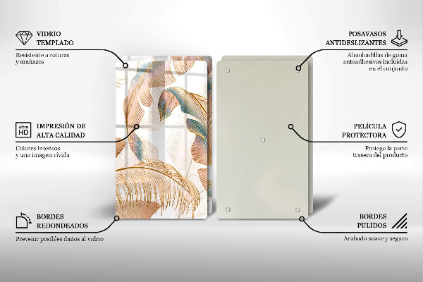 Glas Ceranfeldabdeckung Boho-Federn und Blätter