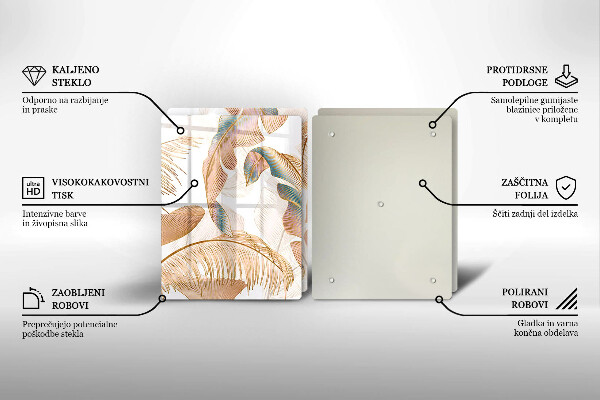 Glas Ceranfeldabdeckung Boho-Federn und Blätter