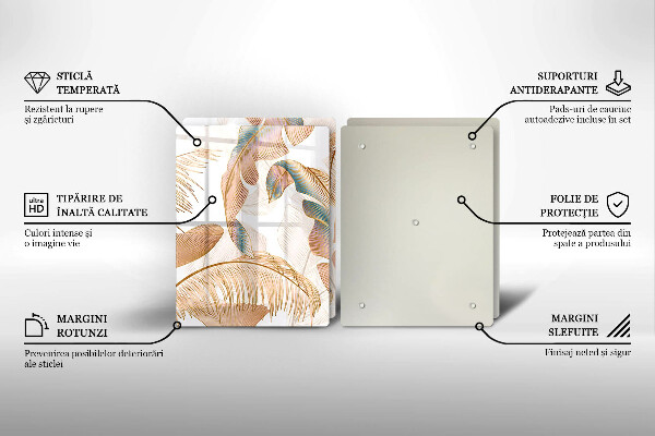 Glas Ceranfeldabdeckung Boho-Federn und Blätter