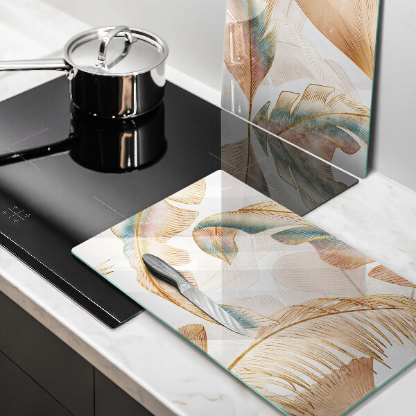 Glas Ceranfeldabdeckung Boho-Federn und Blätter