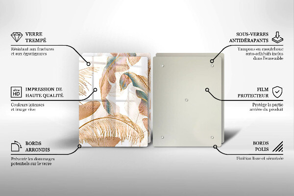 Glas Ceranfeldabdeckung Boho-Federn und Blätter