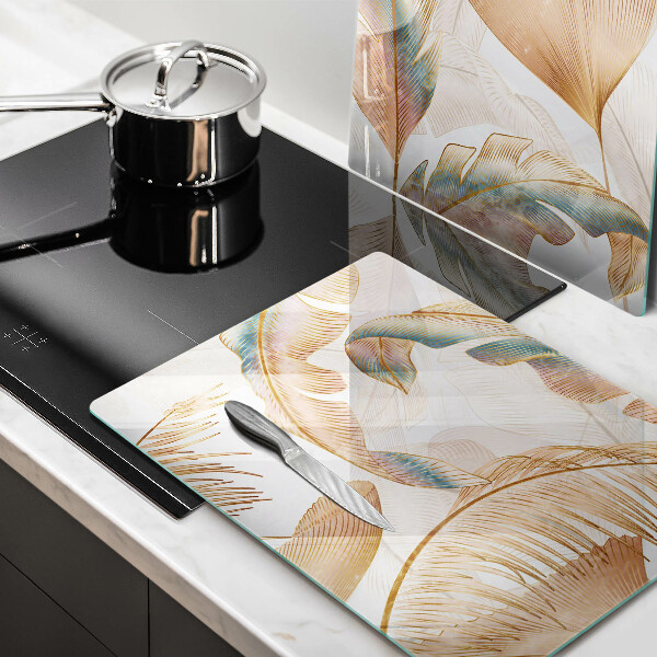 Glas Ceranfeldabdeckung Boho-Federn und Blätter