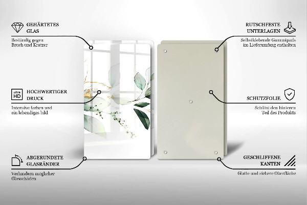 Glas Herdabdeckplatte Aquarellblätter