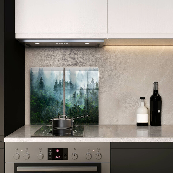 Glas Herdabdeckplatte Wald im Nebel