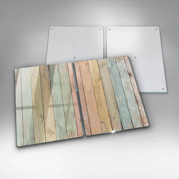 Glas Herdabdeckplatte Bunte Vintage-Bretter