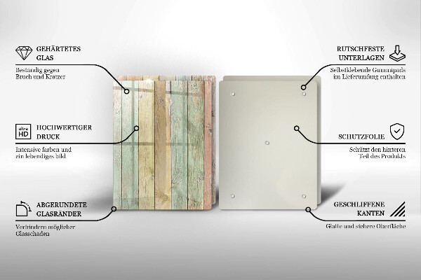Glas Herdabdeckplatte Bunte Vintage-Bretter