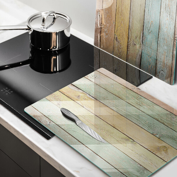Glas Herdabdeckplatte Bunte Vintage-Bretter