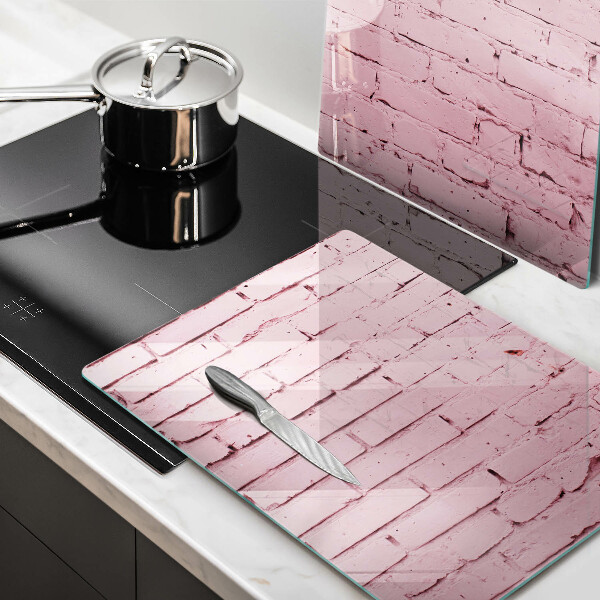 Glas Herdabdeckplatte Pastellfarbene Ziegelwand