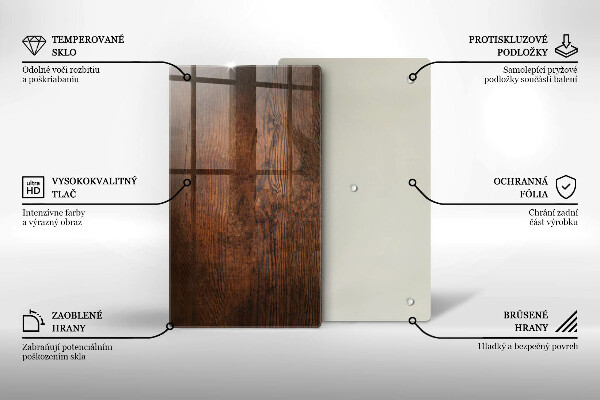 Glas Herdabdeckplatte Dunkles Holzbrett