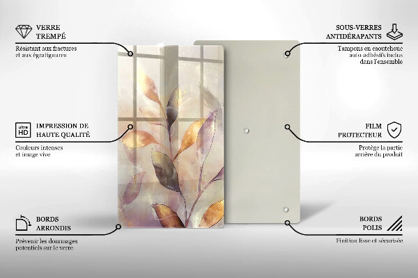 Glas Herdabdeckplatte Bemalte Boho-Blätter