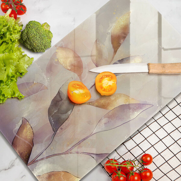 Glas Herdabdeckplatte Bemalte Boho-Blätter