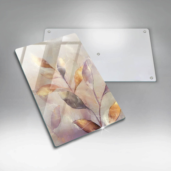 Glas Herdabdeckplatte Bemalte Boho-Blätter