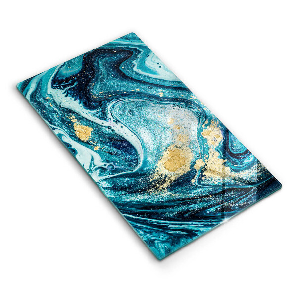 Glas Herdabdeckplatte Blaugoldene Abstraktion