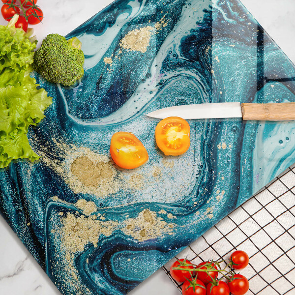 Glas Herdabdeckplatte Blaugoldene Abstraktion