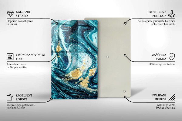 Glas Herdabdeckplatte Blaugoldene Abstraktion