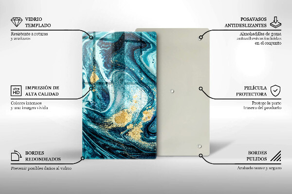 Glas Herdabdeckplatte Blaugoldene Abstraktion
