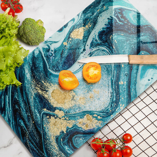 Glas Herdabdeckplatte Blaugoldene Abstraktion