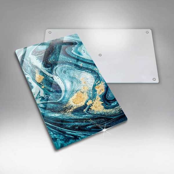Glas Herdabdeckplatte Blaugoldene Abstraktion