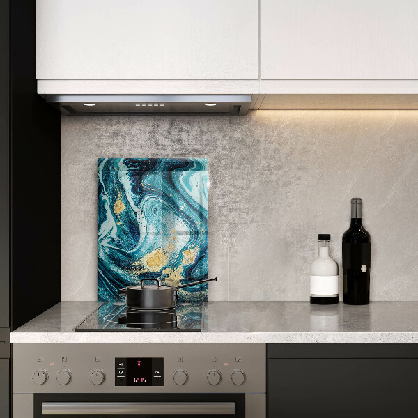 Glas Herdabdeckplatte Blaugoldene Abstraktion