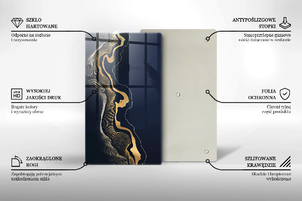 Glas Ceranfeldabdeckung Spritzschutz Abstrakte goldene Linien