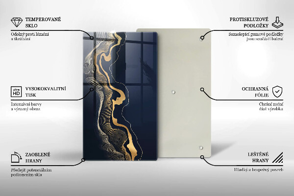 Glas Ceranfeldabdeckung Spritzschutz Abstrakte goldene Linien