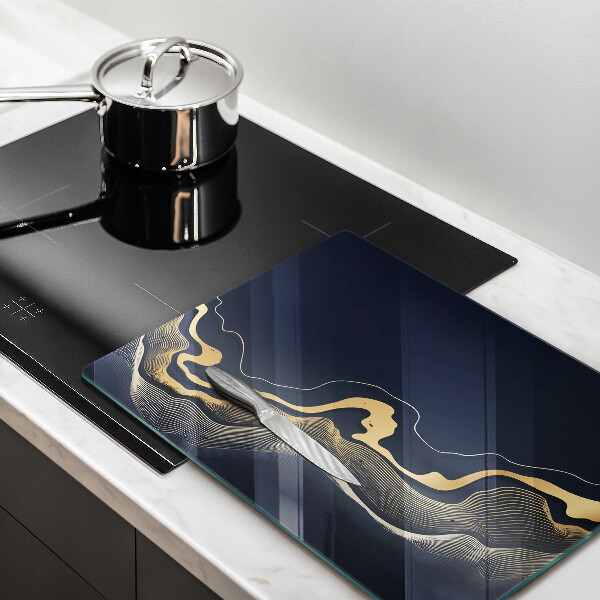 Glas Ceranfeldabdeckung Spritzschutz Abstrakte goldene Linien