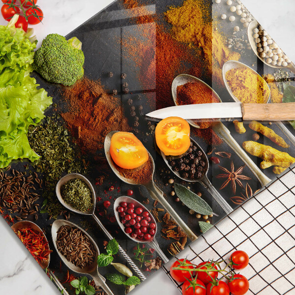 Glas Ceranfeldabdeckung Spritzschutz Löffel mit Gewürzen