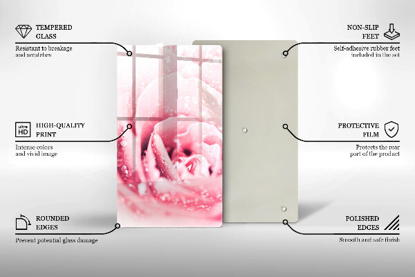 Glas Ceranfeldabdeckung Spritzschutz Tautropfen und Rosenblüte