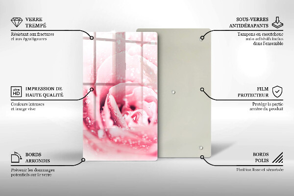 Glas Ceranfeldabdeckung Spritzschutz Tautropfen und Rosenblüte