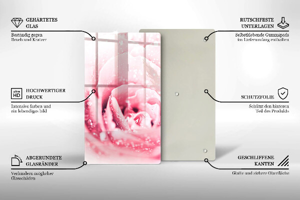 Glas Ceranfeldabdeckung Spritzschutz Tautropfen und Rosenblüte