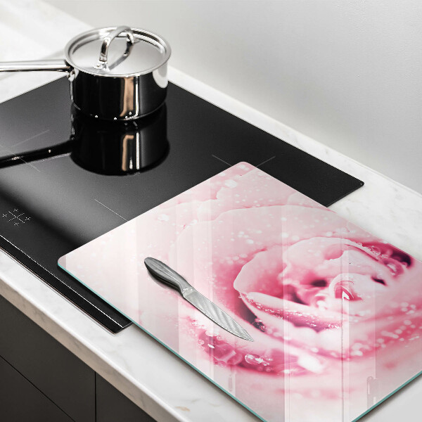 Glas Ceranfeldabdeckung Spritzschutz Tautropfen und Rosenblüte