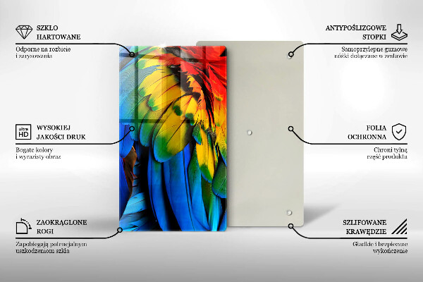 Glas Herdabdeckplatte Bunte Papageienfedern