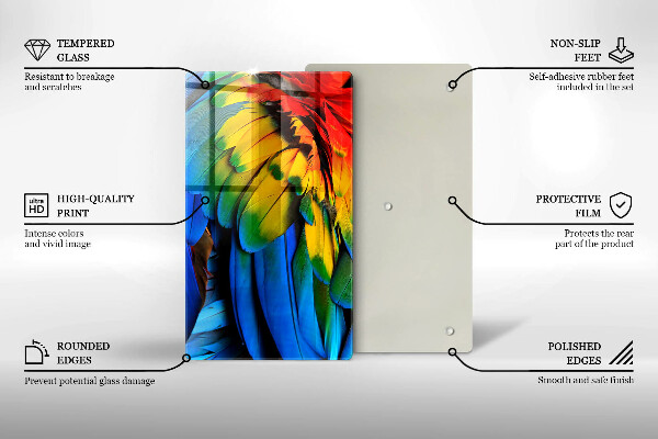 Glas Herdabdeckplatte Bunte Papageienfedern