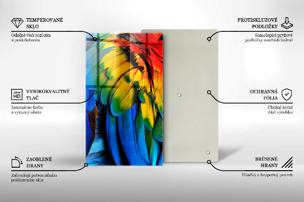 Glas Herdabdeckplatte Bunte Papageienfedern