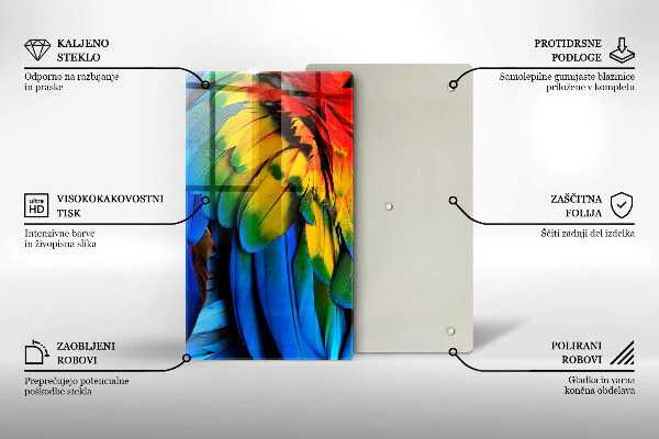 Glas Herdabdeckplatte Bunte Papageienfedern