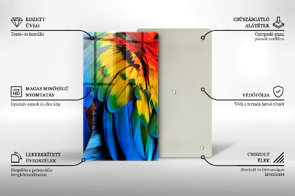 Glas Herdabdeckplatte Bunte Papageienfedern