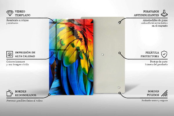 Glas Herdabdeckplatte Bunte Papageienfedern